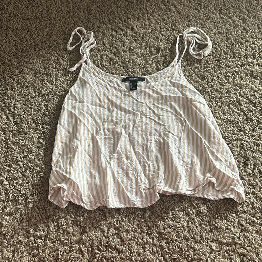 Linen stripped crop top. Tie straps. Size small from Forever 21